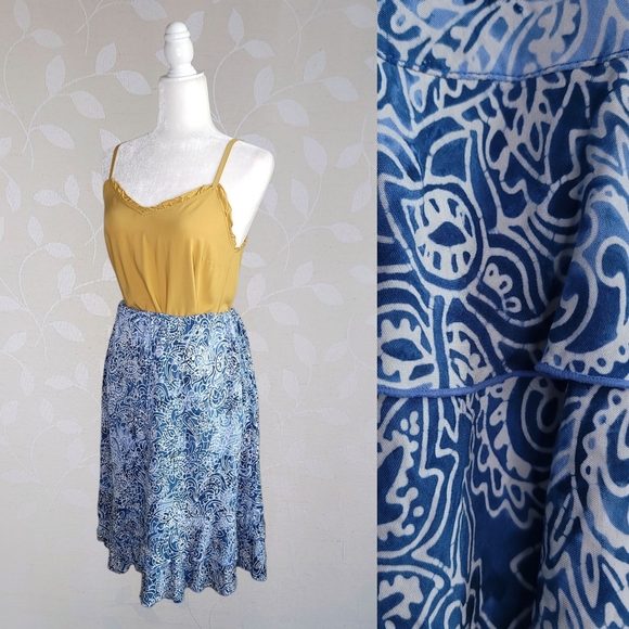 Boho Paisley Ruffle Hem Tiered Skirt – Summer Art Teacher Vibes Blue Ginger XL - Picture 1 of 12